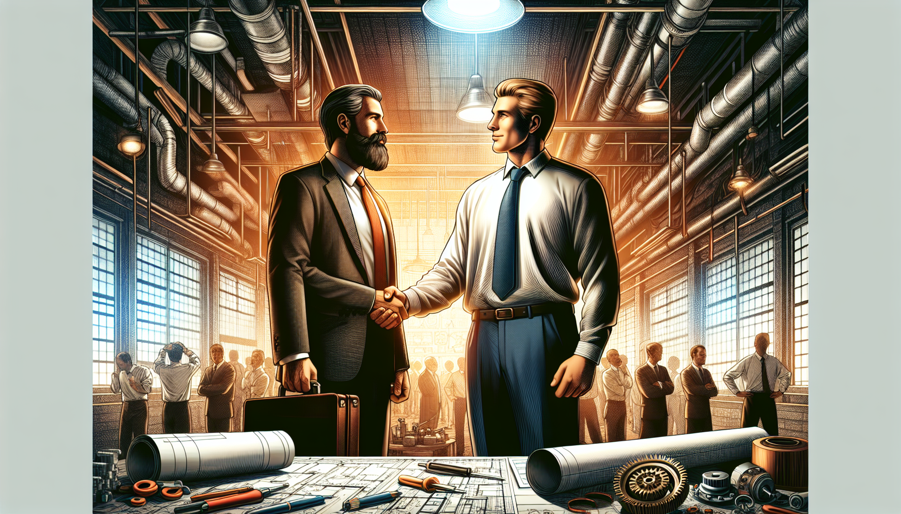 How to Sell a HVAC Company 1 Illustration of a handshake between a business owner and a broker in the HVAC industry